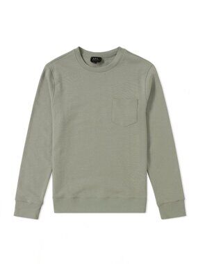 APC Worker Crew Neck Sage Green Cotton Terry Pocket Sweatshirt, Size XS